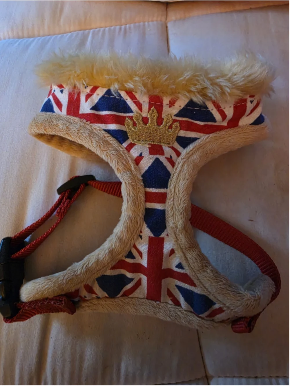 Union Jack Patriotic Dog Harness ❤️ My Dog Over-the-Head Vest Faux Fur Small